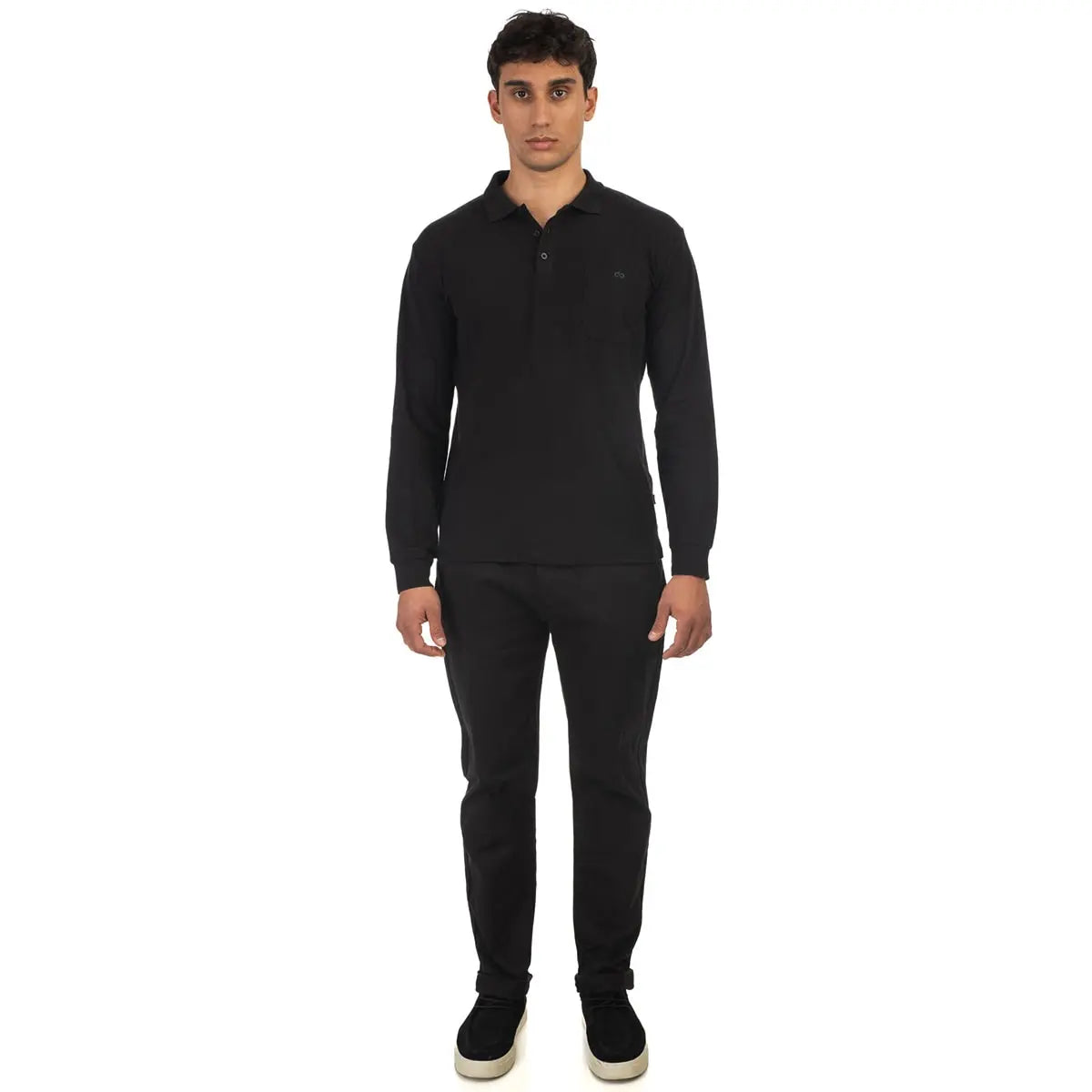 Duża męska koszulka polo z długim rękawem Double Urban Outfitters PS-3031LS czarna