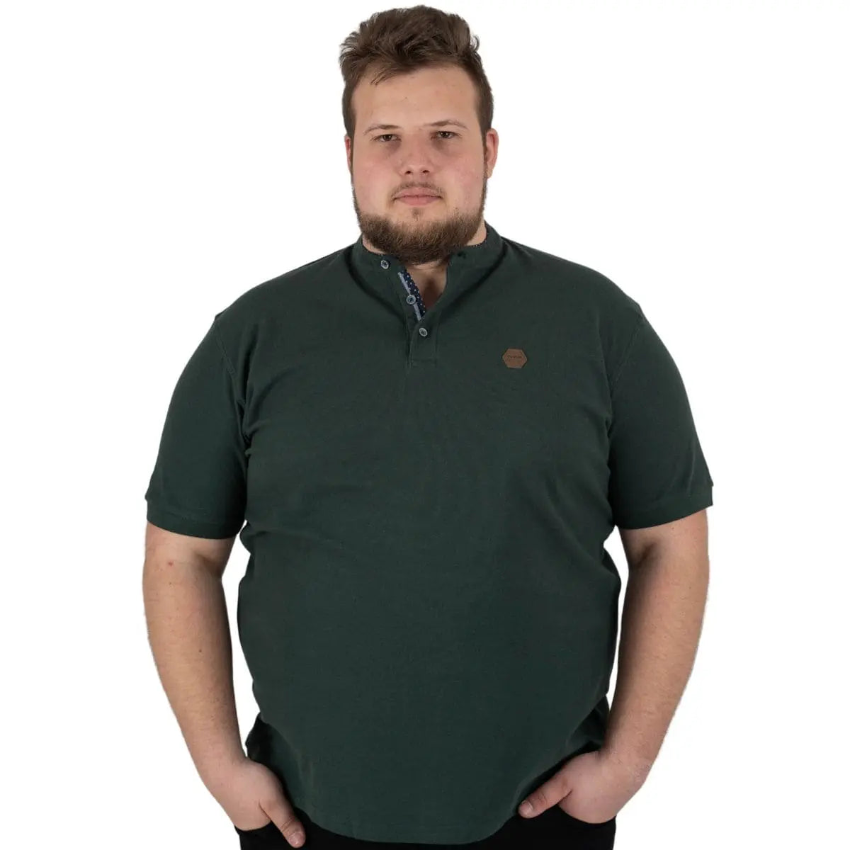 Duża męska koszulka polo na stójce gładka Double PS-3046 ciemnozielona
