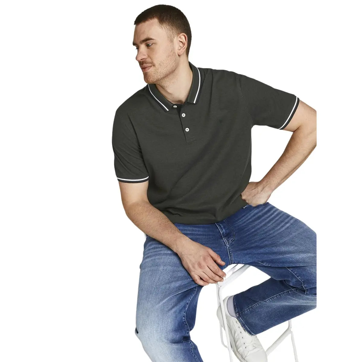 Duża męska polówka koszulka z kołnierzykiem Jack &amp; Jones 12143859 ciemnozielona