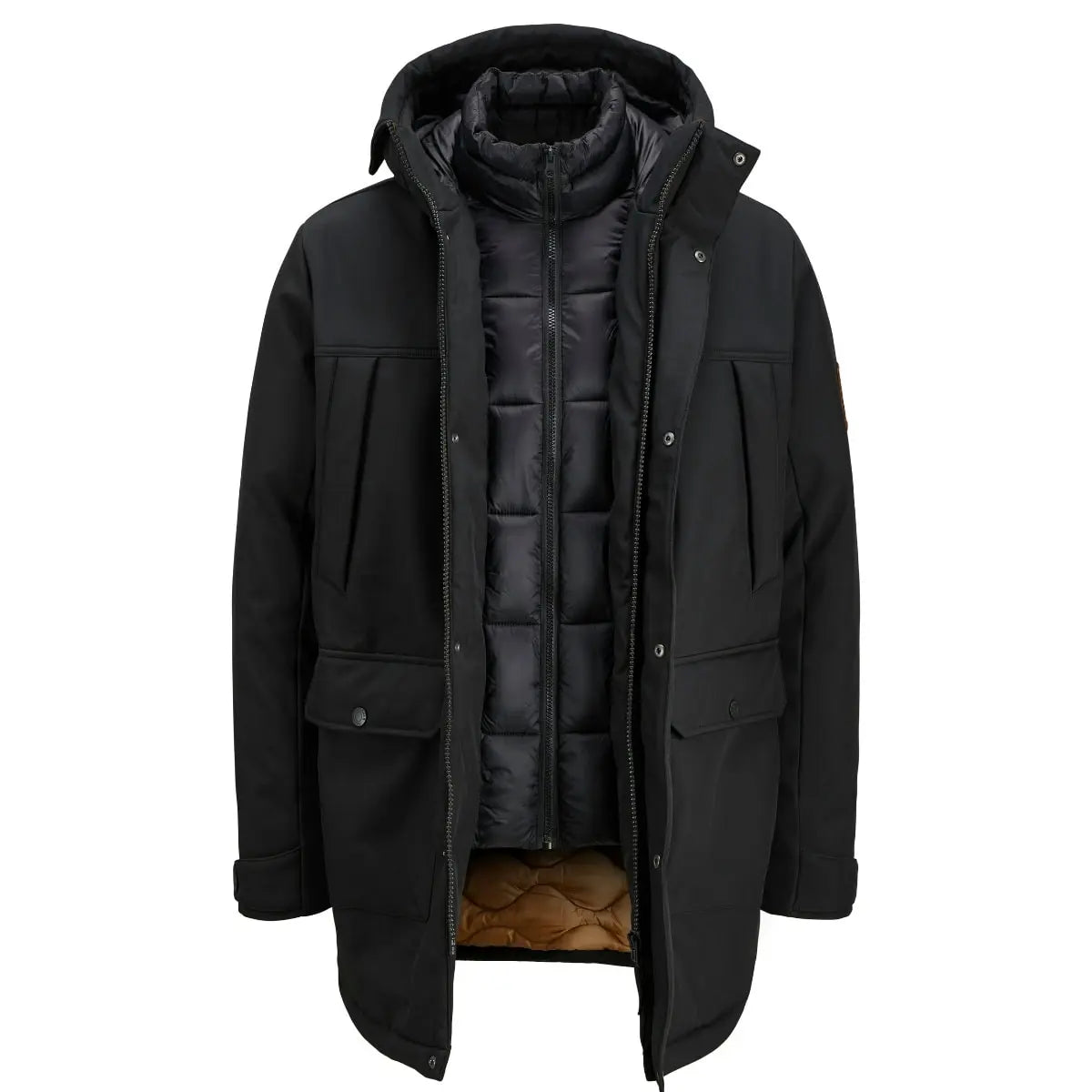 Duża męska kurtka z kapturem parka Jack &amp; Jones 12279797 czarna