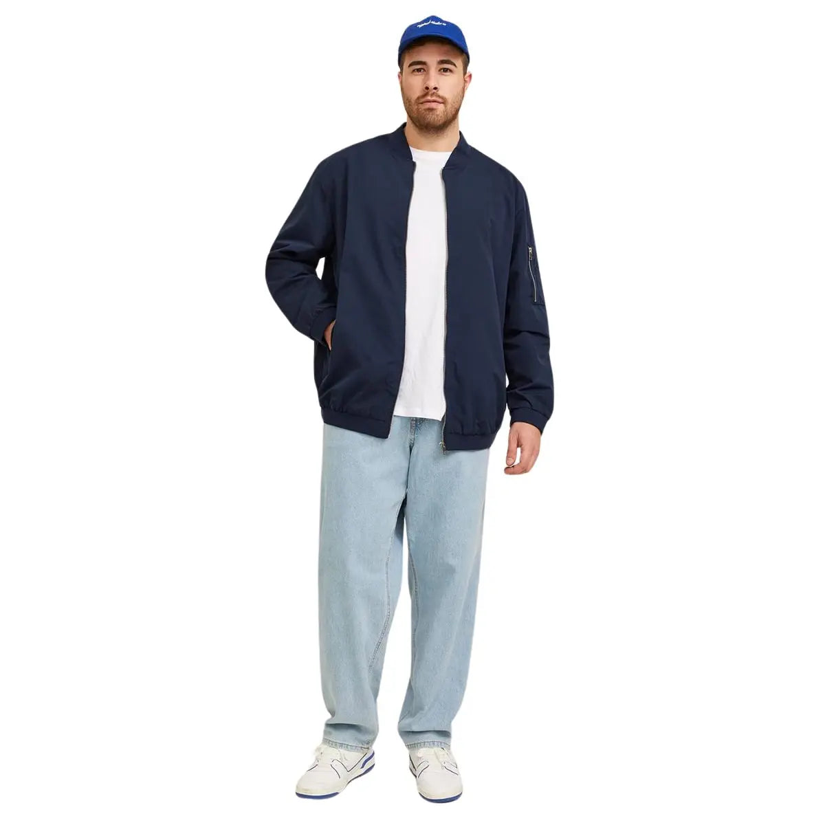 Duża męska kurtka bomberka przejściowa Jack &amp; Jones 12173990 granatowa