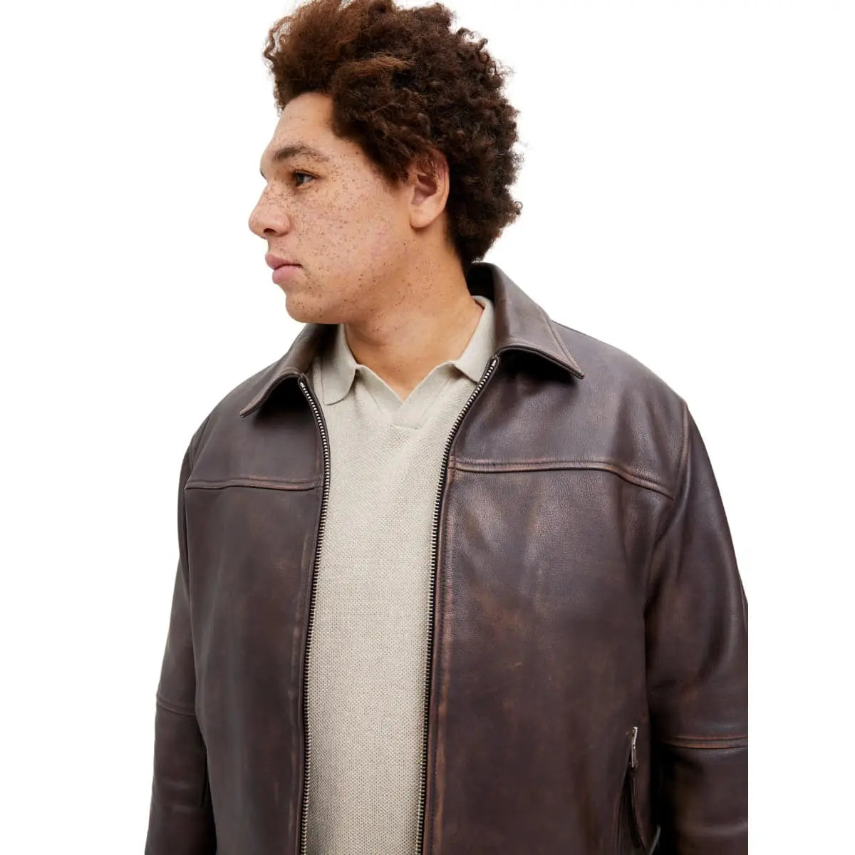 Duża męska skórzana kurtka ramoneska Jack &amp; Jones 12285027 brązowa