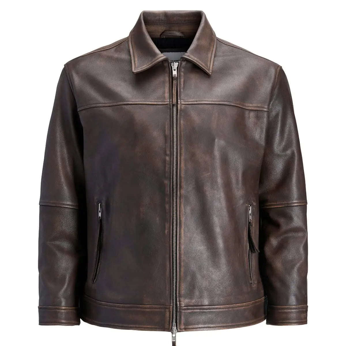 Duża męska skórzana kurtka ramoneska Jack &amp; Jones 12285027 brązowa