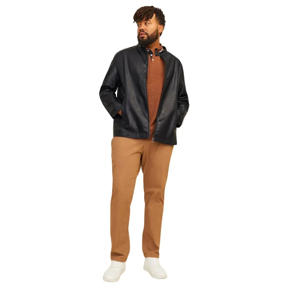 Duża męska kurtka ramoneska z ekoskóry Jack &amp; Jones 12264095 czarna