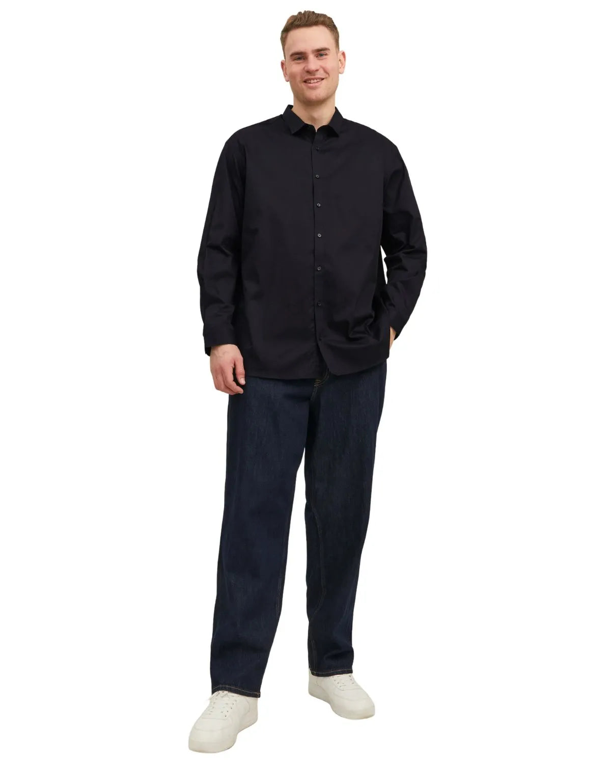 Duża męska koszula z długim rękawem gładka Jack &amp; Jones 12235157 czarna
