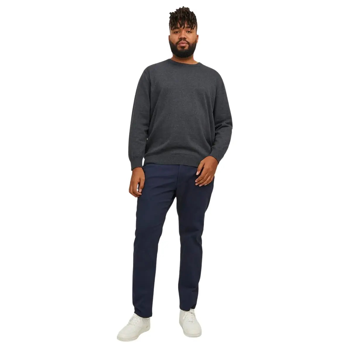 Duży męski sweter gładki wkładany przez głowę Jack &amp; Jones 12250588 ciemnoszary