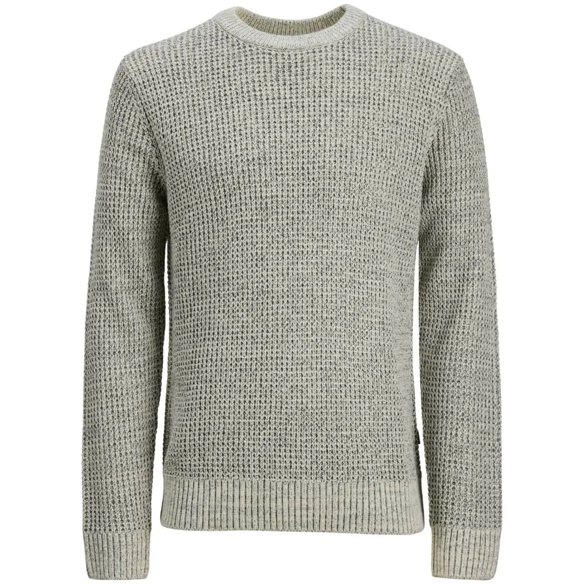 Duży męski sweter wkładany przez głowę Jack &amp; Jones 12287722 beżowo-szary z czarną nitką