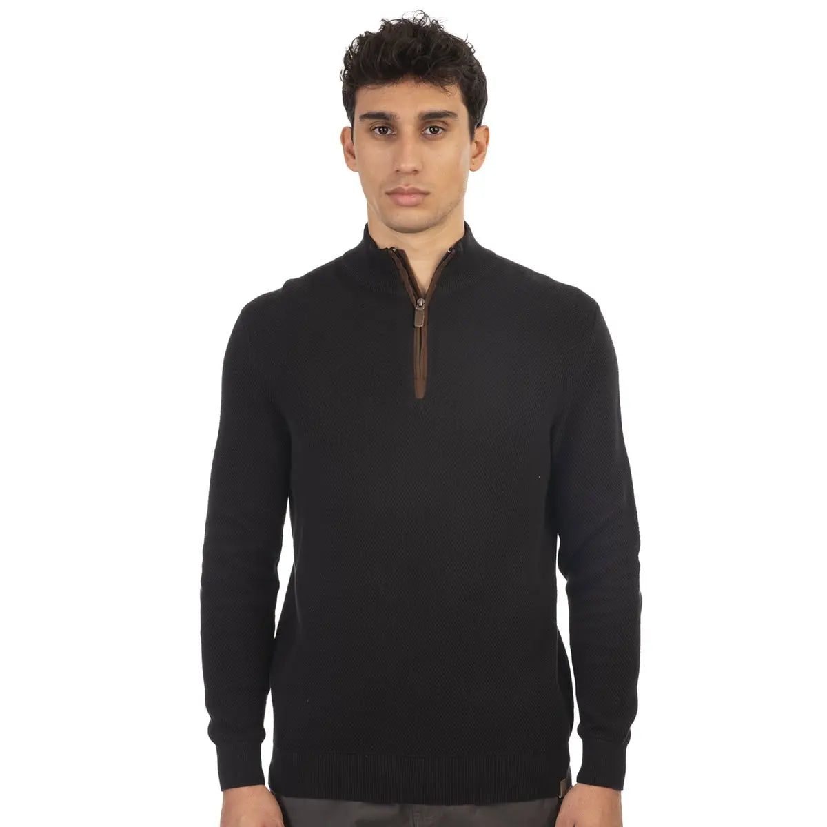 Duży męski rozpinany sweter ze stójką Double Urban Outfitters Knit-8014 czarny