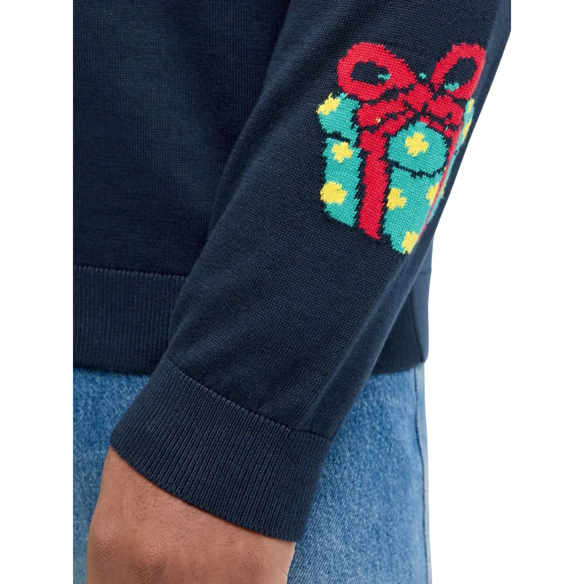 Duży męski świąteczny sweter wkładany przez głowę Jack &amp; Jones 12288022 granatowy