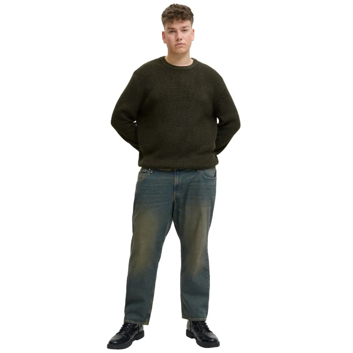 Duży męski sweter wkładany przez głowę Jack &amp; Jones 12287722 ciemnozielony