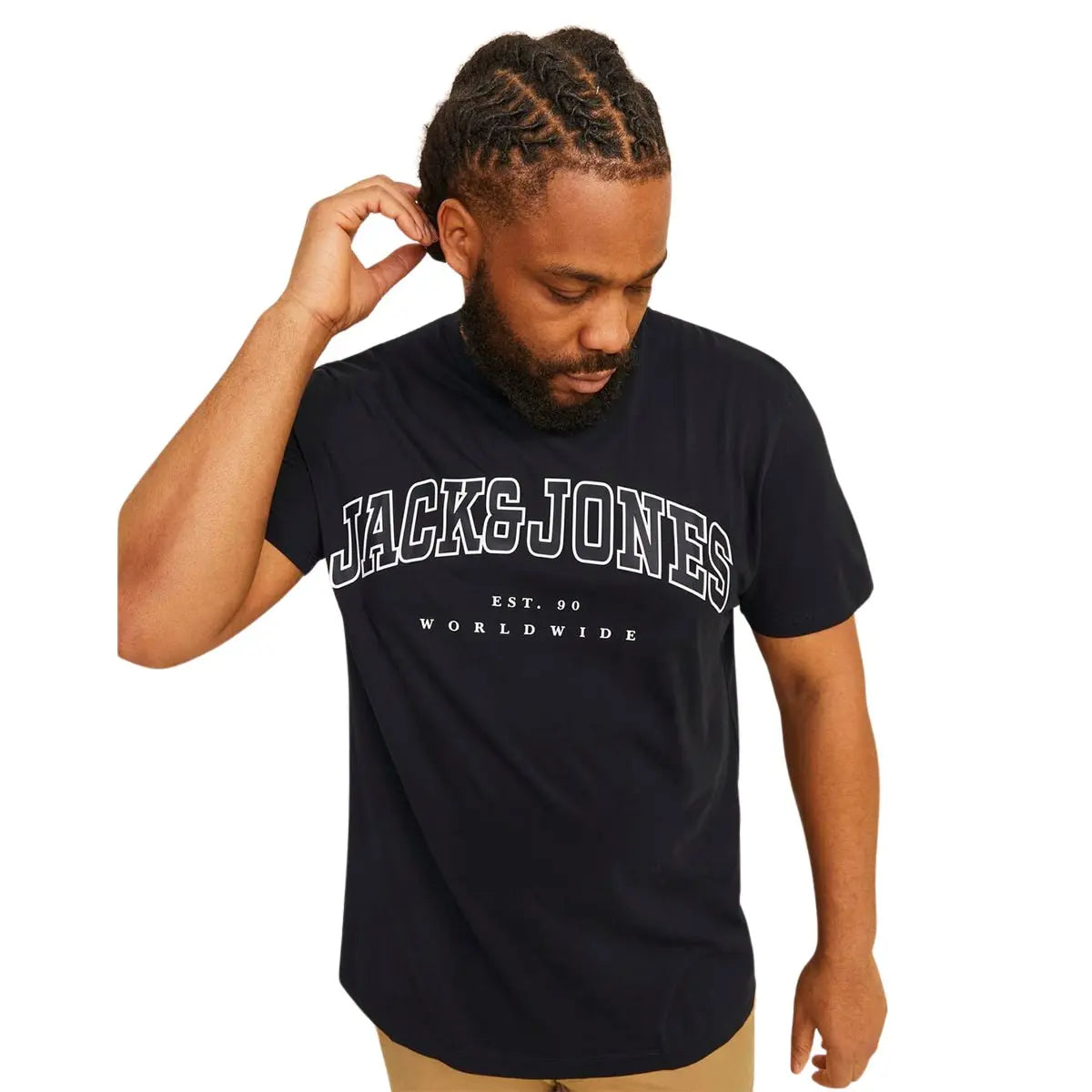Duża męska koszulka bawełniana t-shirt z napisami Jack &amp; Jones 12258871 czarny