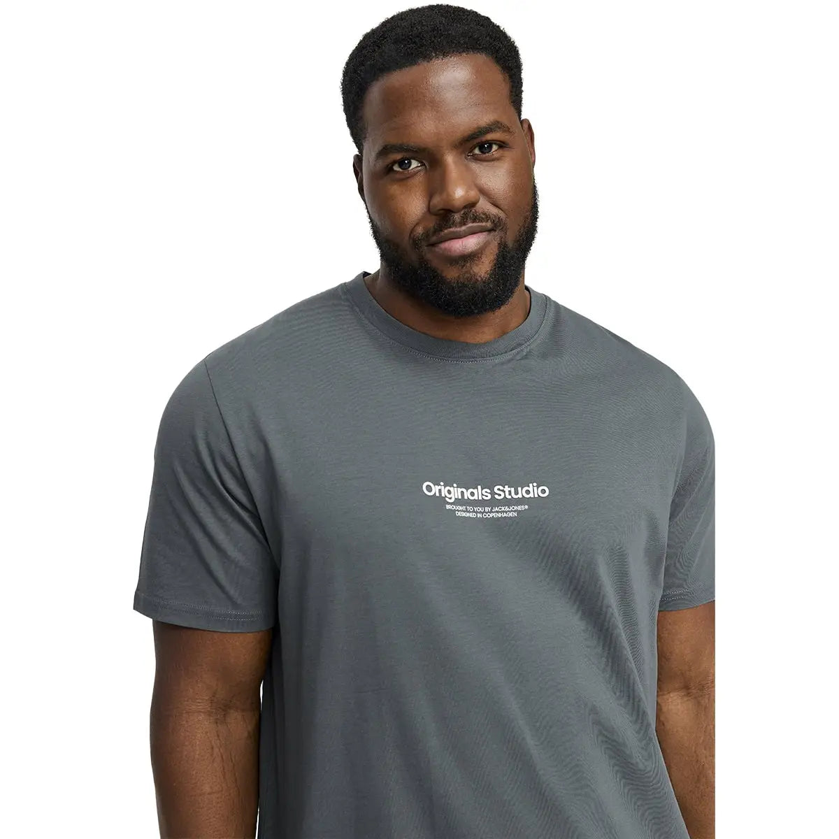 Duża męska koszulka z małym nadrukiem t-shirt Jack &amp; Jones 12248177 szaroniebieski