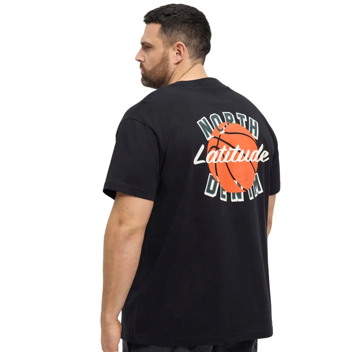 Duży męski t-shirt z nadrukiem na plecach koszulka z krótkim rękawem North Latitude  53331-0099 czarna