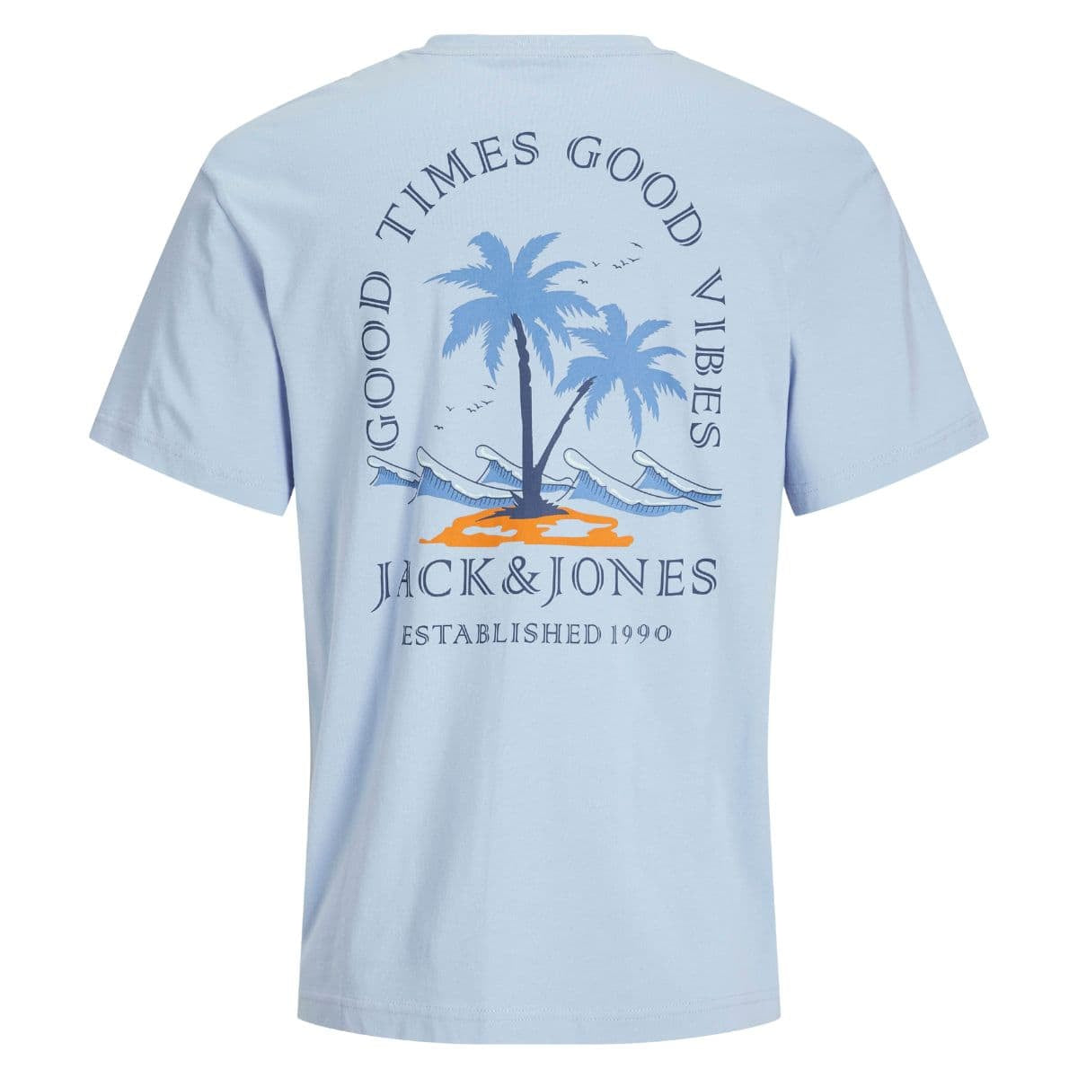 Duża męska koszulka z dużym nadrukiem na plecach Jack &amp; Jones  12275762 błękitna