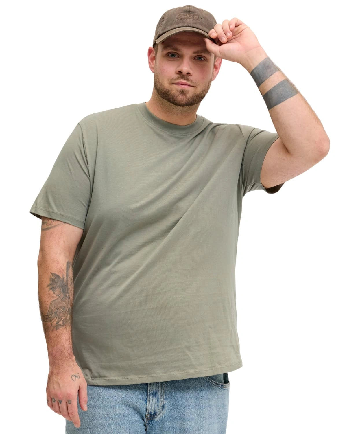 Duża męska koszulka z krótkim rękawem t-shirt gładki Jack &amp; Jones 12250623 khaki