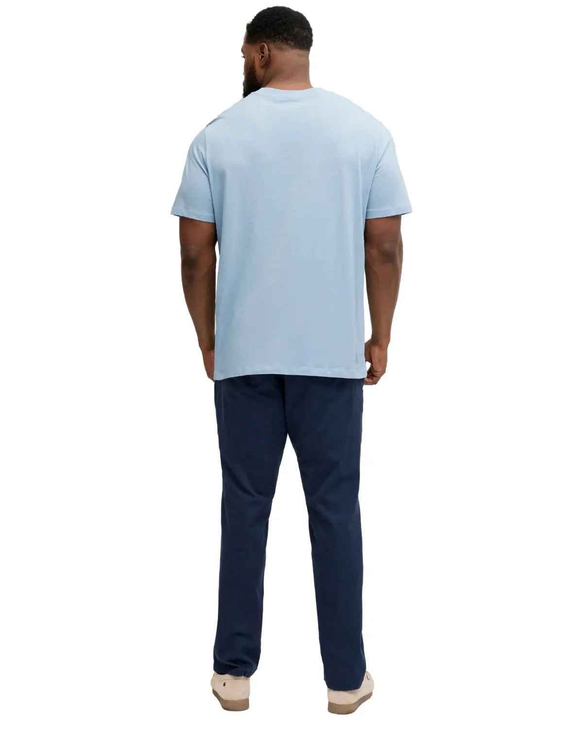 Duża męska koszulka krótki rękaw t-shirt z subtelnym napisem Jack &amp; Jones 12289681 błękitny