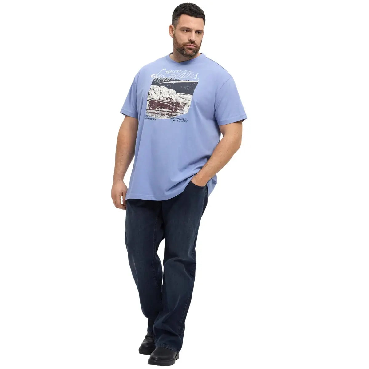 Duży męski t-shirt z nadrukiem samochodu koszulka z krótkim rękawem North Latitude 53106-0520 błękitna