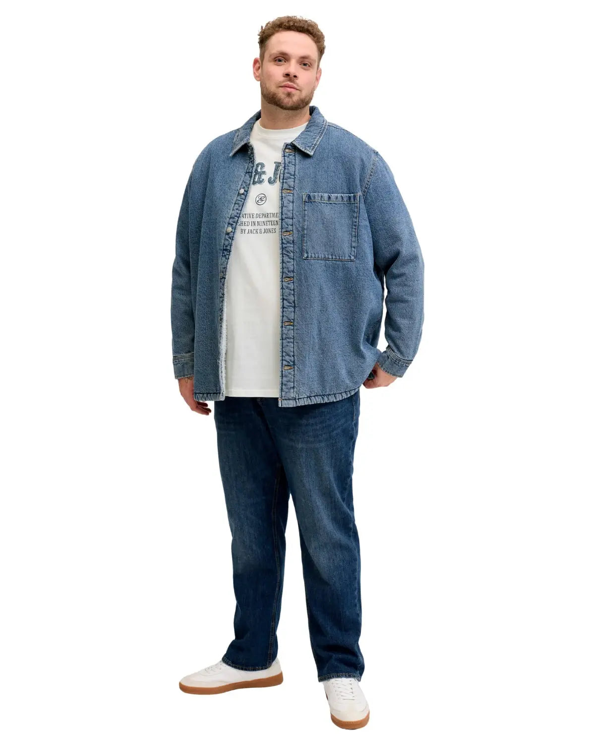 Duża męska koszulka krótki rękaw t-shirt z napisami Jack &amp; Jones 12294518 biały