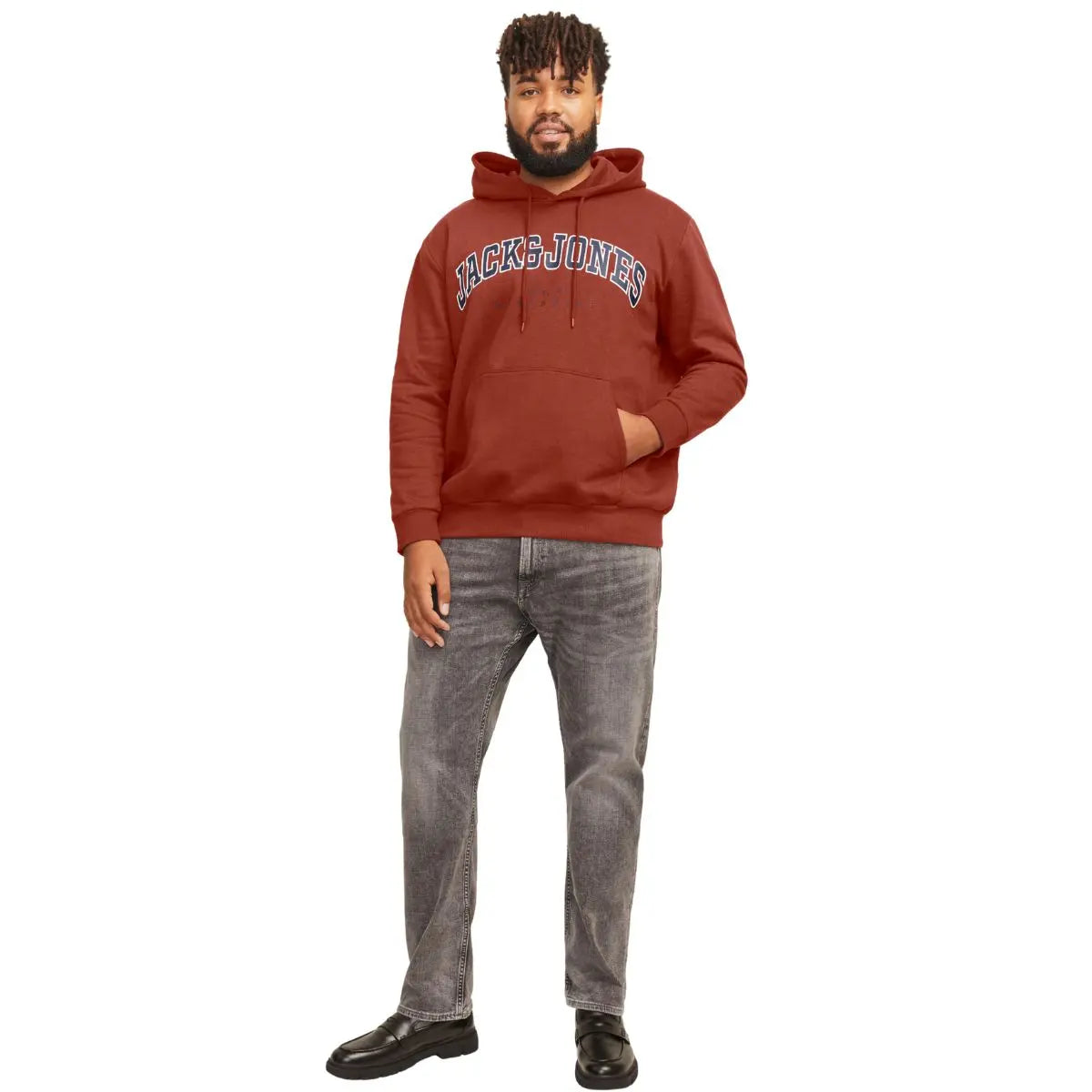 Duża męska bluza kangurka wkładana przez głowę z kapturem Jack &amp; Jones 12258867 ceglasta
