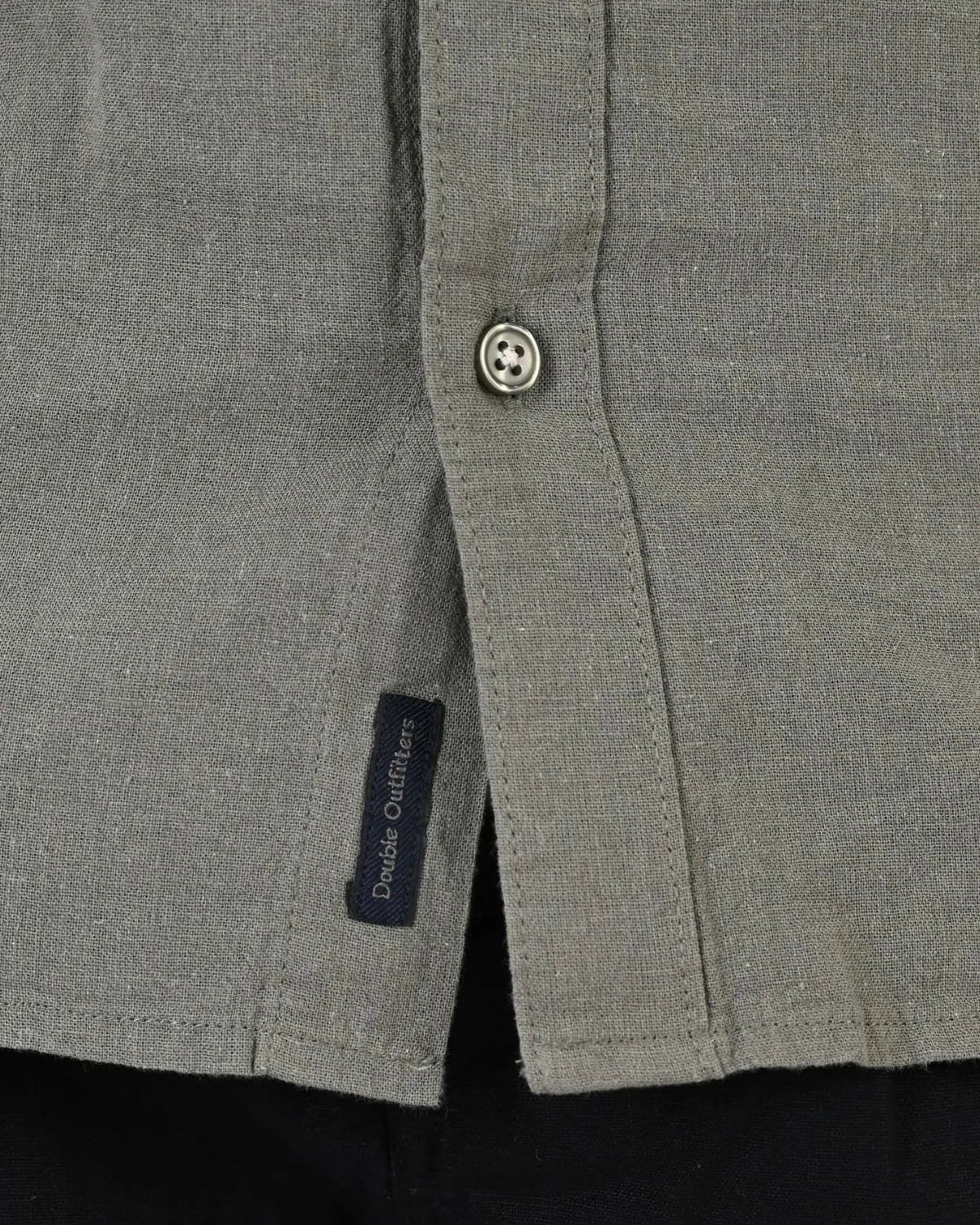 Duża męska koszula z lnem krótki rękaw stójka Double GS-5194 khaki