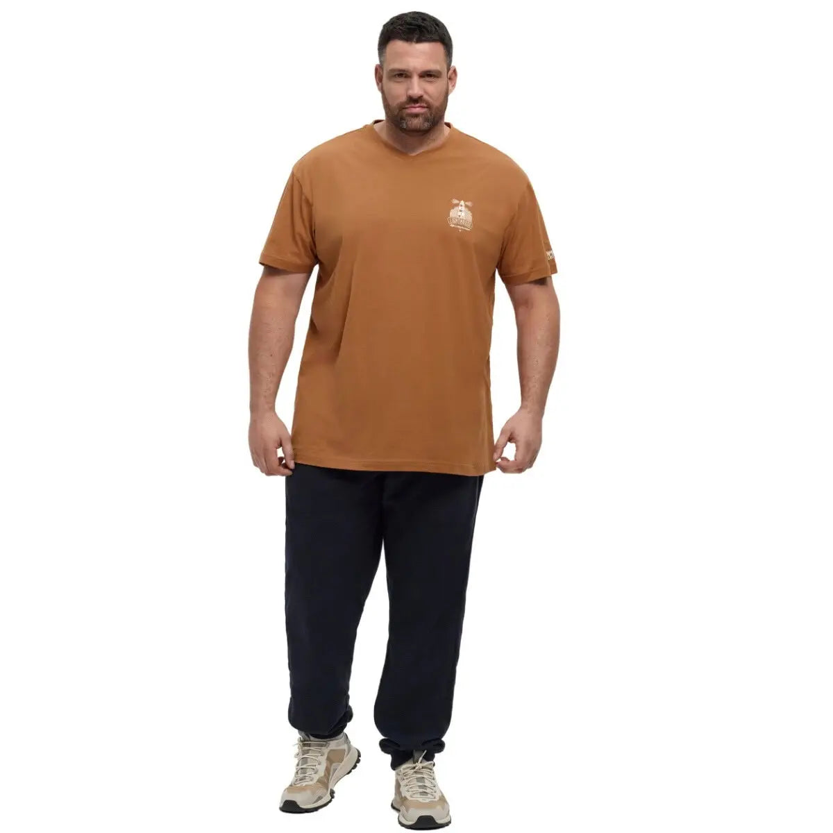 Duży męski t-shirt gładka koszulka z dekoltem w serek North Latitude 53101-0720 jasnobrązowa