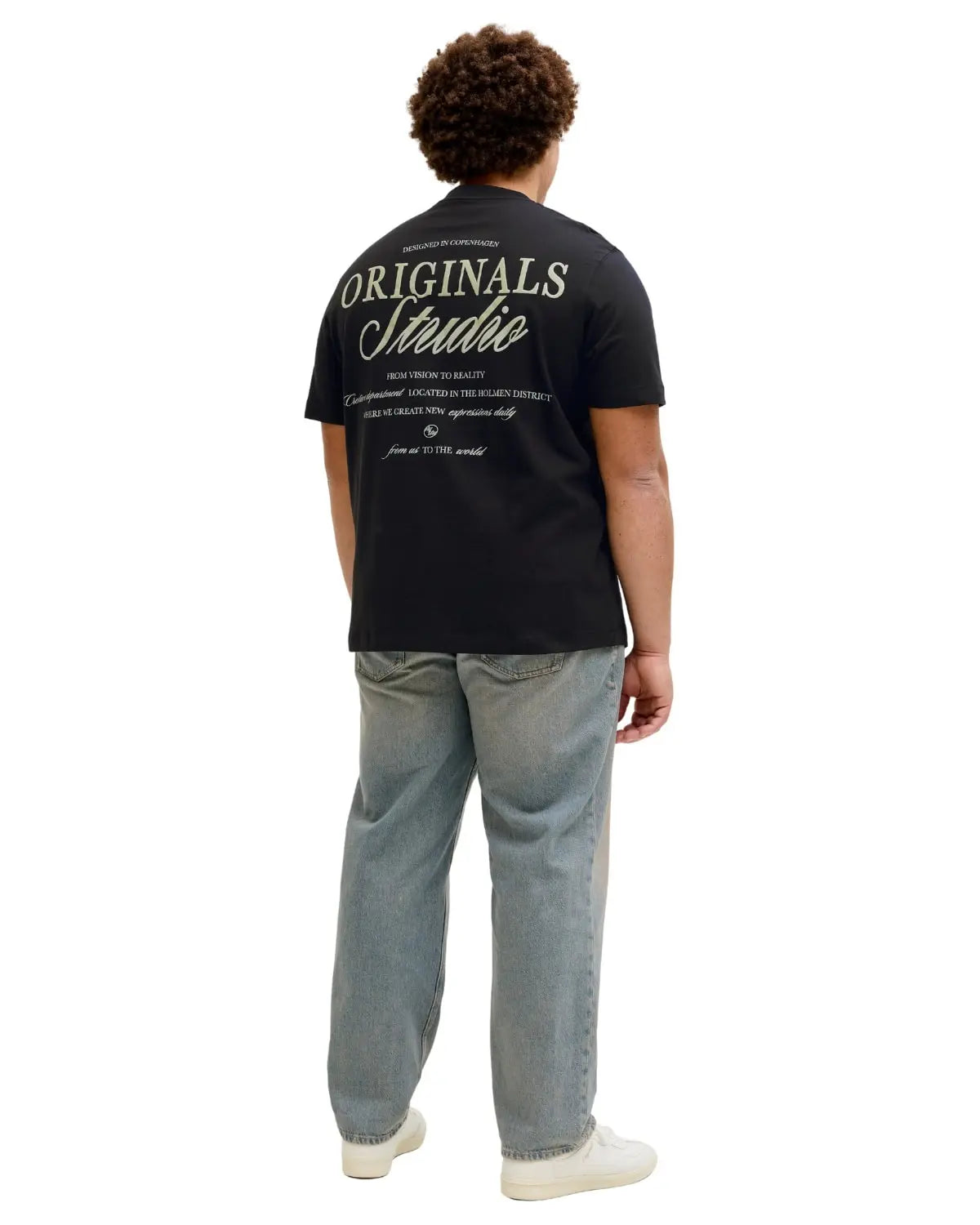 Duża męska koszulka krótki rękaw t-shirt z nadrukiem na plecach Jack &amp; Jones 12288197 czarny