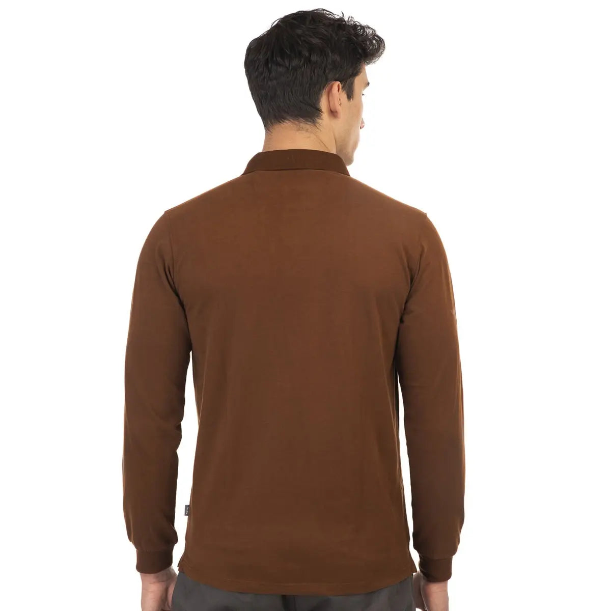 Duża męska koszulka polo z długim rękawem Double Urban Outfitters PS-3003 brązowa