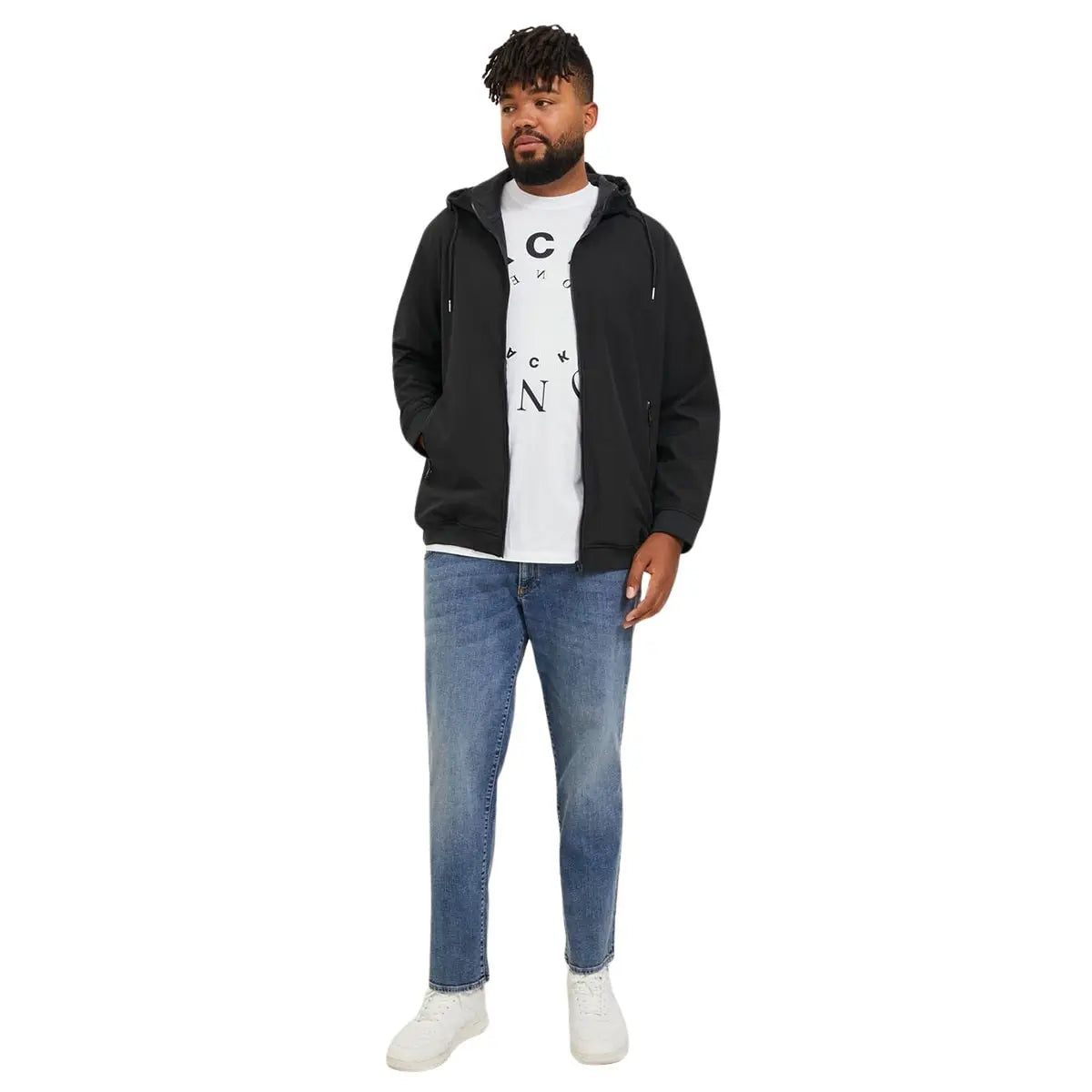 Duża męska kurtka z kapturem softshell Jack &amp; Jones 12236331 czarna