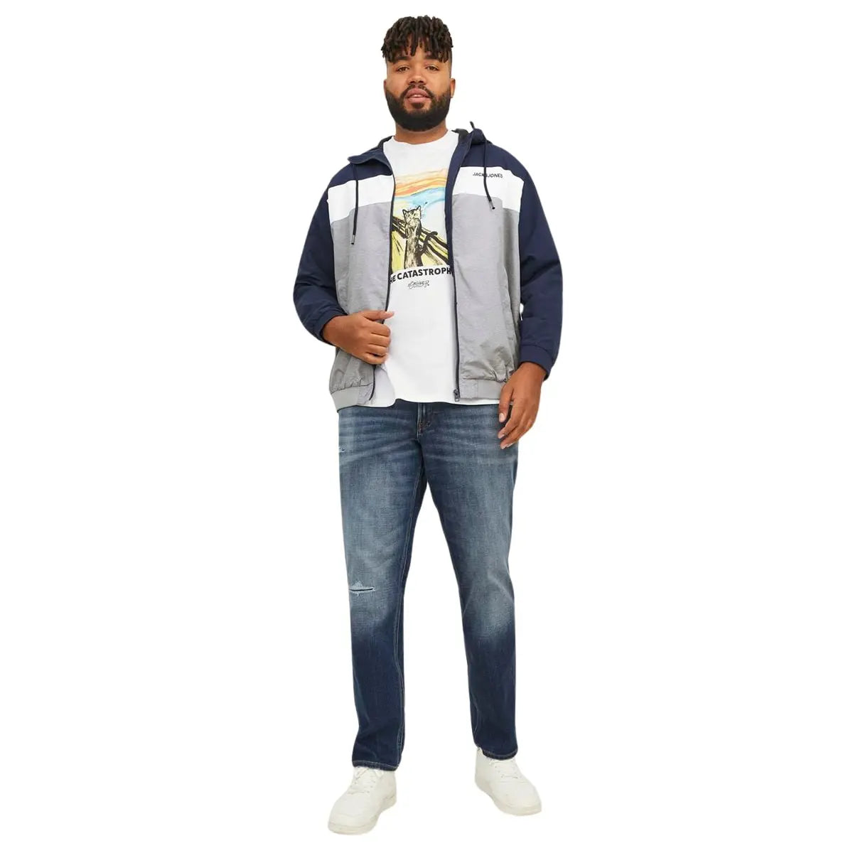 Duża męska kurtka przejściowa z kapturem Jack &amp; Jones 12243517 grantowo-szara