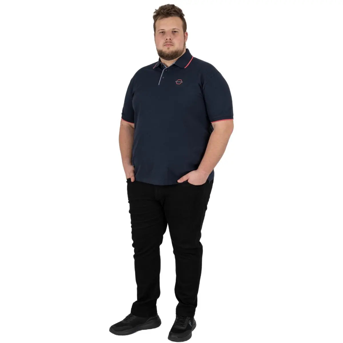 Duża męska koszulka polo gładka ozdobny kołnierzyk Double PS-3045 granatowa