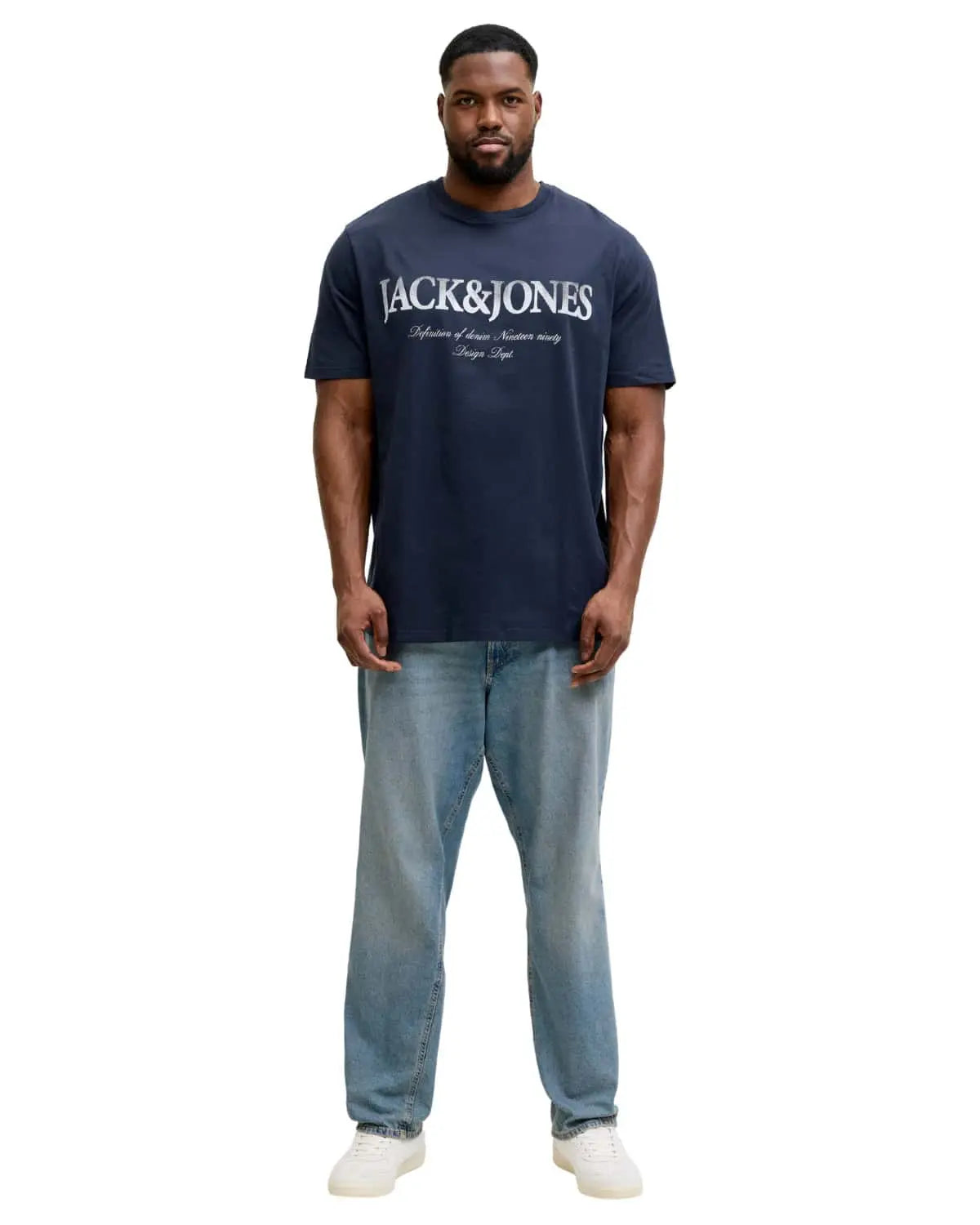 Duża męska koszulka t-shirt z nadrukiem Jack &amp; Jones 12295977 granatowy