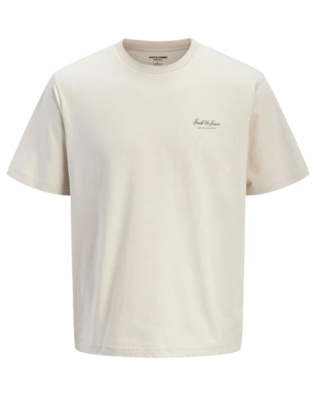 Duża męska koszulka z krótkim rękawem t-shirt z subtelnym napisem Jack &amp; Jones 12289683 beżowy
