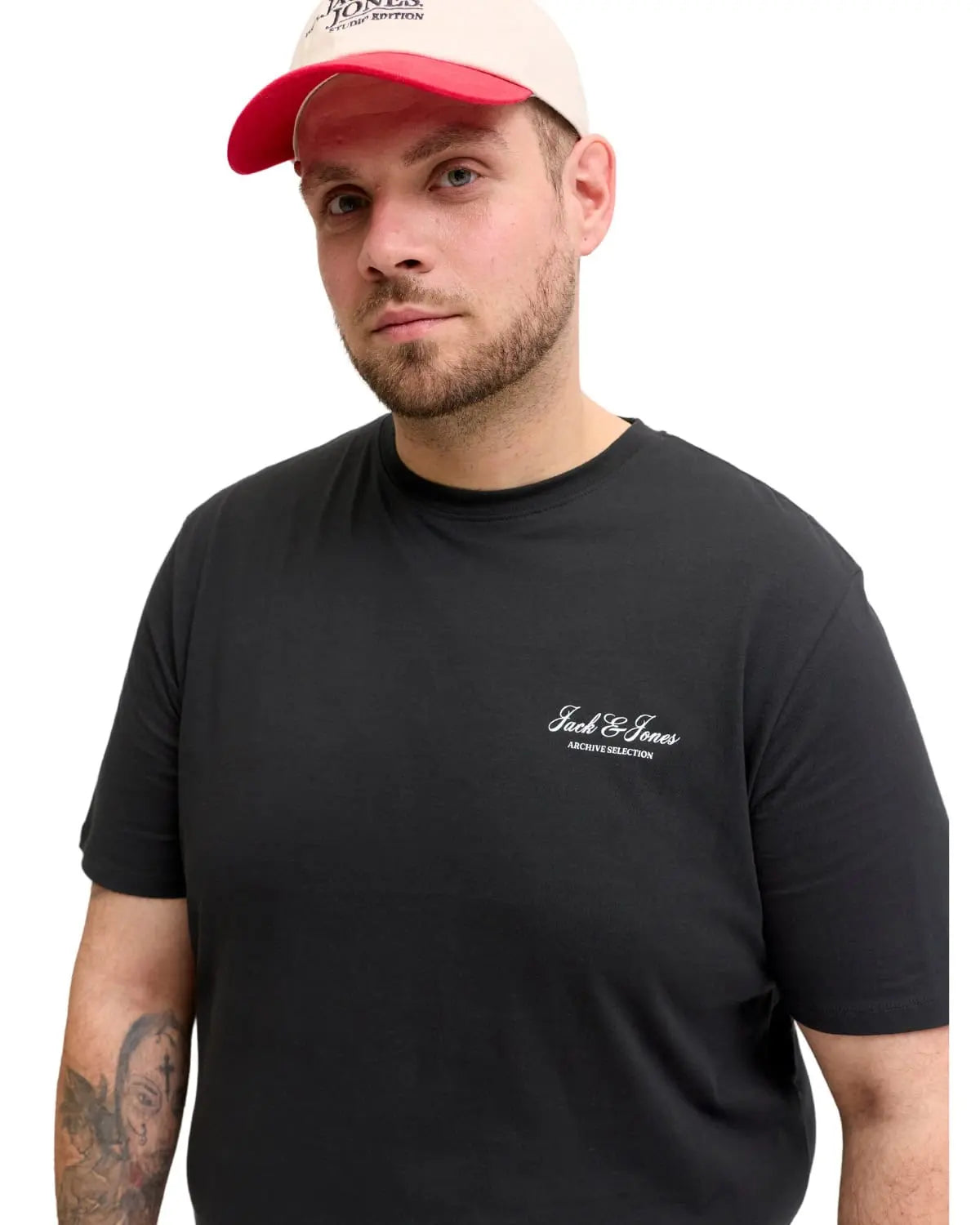 Duża męska koszulka z krótkim rękawem t-shirt z subtelnym napisem Jack &amp; Jones 12289683 czarny