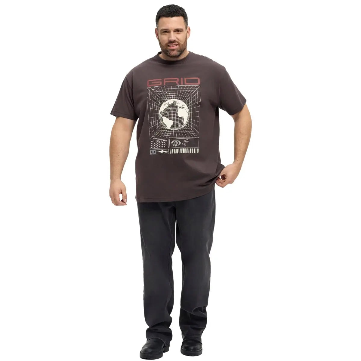 Duży męski t-shirt z efektownym nadrukiem koszulka z krótkim rękawem North Latitude 53333-0780 ciemnobrązowa