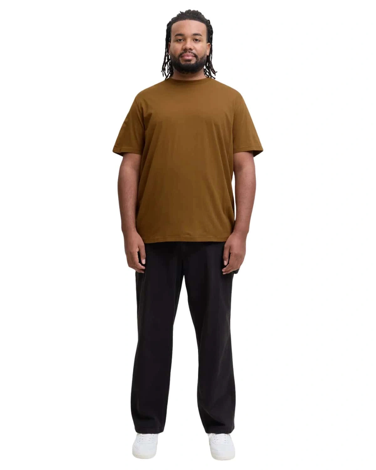 Duża męska koszulka z krótkim rękawem t-shirt gładki Jack &amp; Jones 12250623 jasnobrązowy