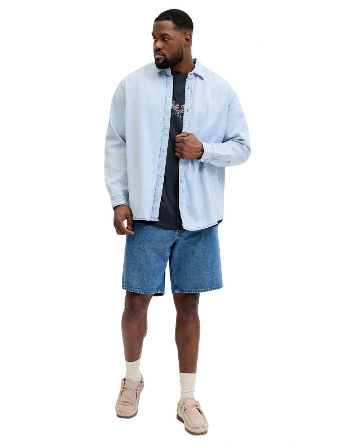 Duża męska koszulka krótki rękaw t-shirt z nadrukiem Jack &amp; Jones 12297272 granatowy