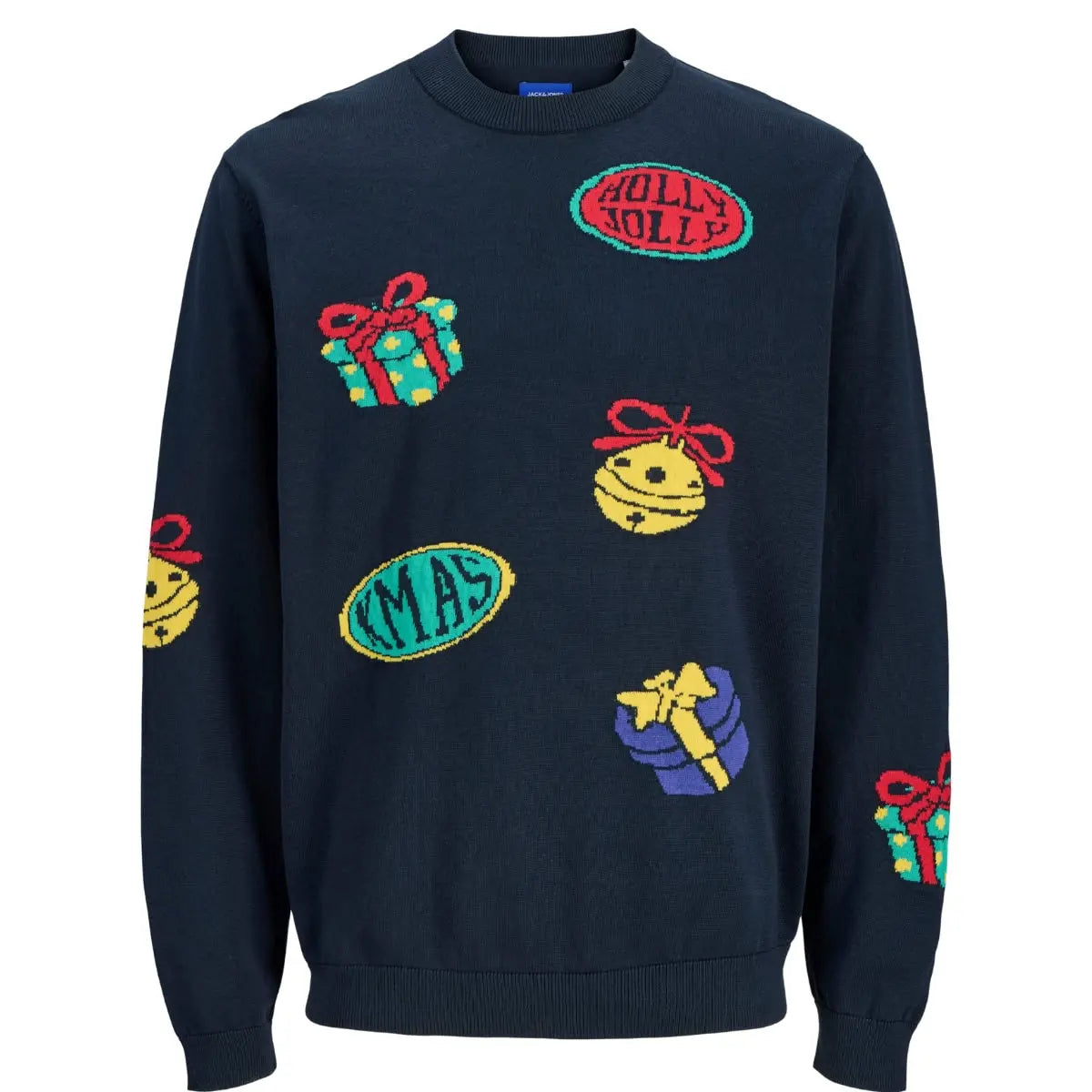 Duży męski świąteczny sweter wkładany przez głowę Jack &amp; Jones 12288022 granatowy