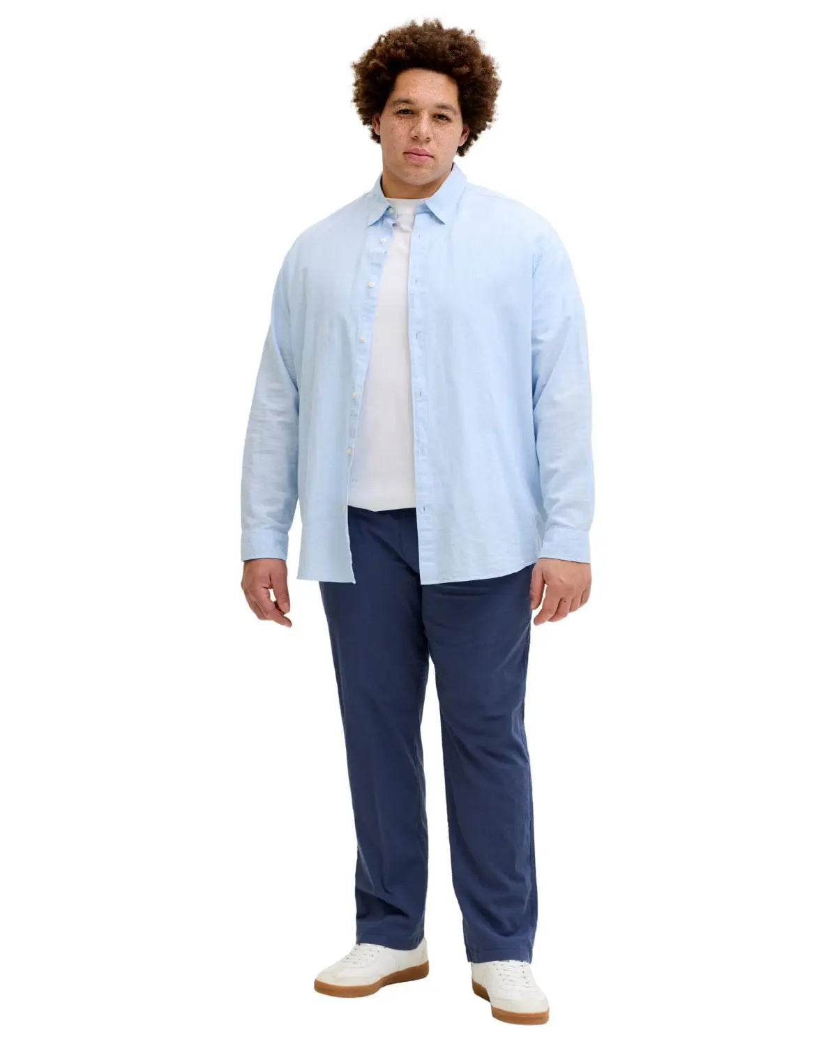 Duże męskie spodnie chinosy z lnem Jack &amp; Jones 12294266 granatowe